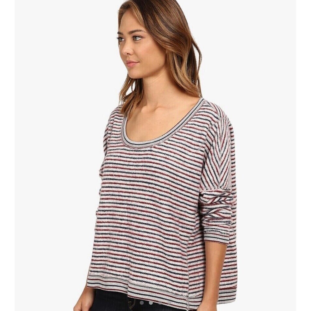 Free People Little Ann Blue And Red Striped Oversized Sweater Size Small Slouchy